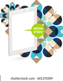 Icono de Tablet PC con fondo geométrico Memphis - Ilustración vectorial