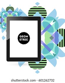 Tablet PC Icon with Memphis Geometric Background - Vector Illustration