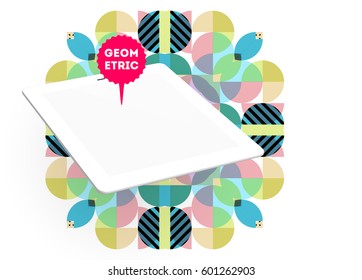 Tablet PC Icon with Memphis Geometric Background - Vector Illustration