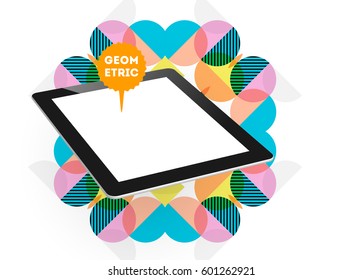 Tablet PC Icon with Memphis Geometric Background - Vector Illustration