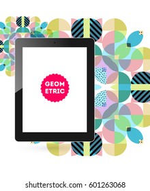 Icono de Tablet PC con fondo geométrico Memphis - Ilustración vectorial