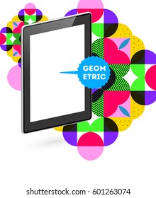 Tablet PC Icon with Memphis Geometric Background - Vector Illustration
