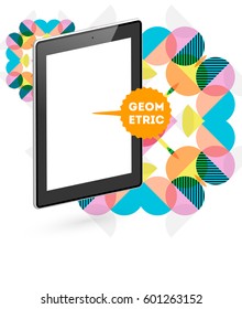 Tablet PC Icon with Memphis Geometric Background - Vector Illustration