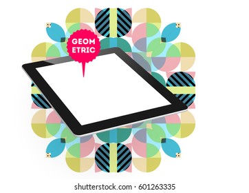 Tablet PC Icon with Memphis Geometric Background - Vector Illustration