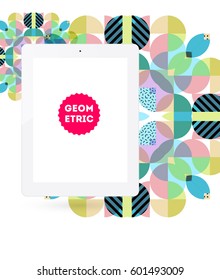 Tablet PC Icon with Memphis Geometric Background - Vector Illustration