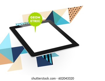 Tablet PC Icon with Memphis Geometric Background - Vector Illustration