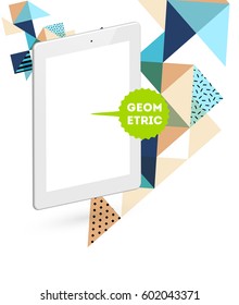 Tablet PC Icon with Memphis Geometric Background - Vector Illustration