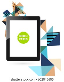 Icono de Tablet PC con fondo geométrico Memphis - Ilustración vectorial