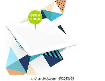 Icono de Tablet PC con fondo geométrico Memphis - Ilustración vectorial