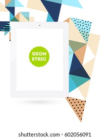 Tablet PC Icon with Memphis Geometric Background - Vector Illustration