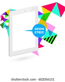 Icono de Tablet PC con fondo geométrico Memphis - Ilustración vectorial