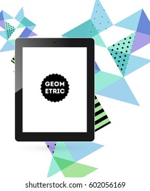 Icono de Tablet PC con fondo geométrico Memphis - Ilustración vectorial