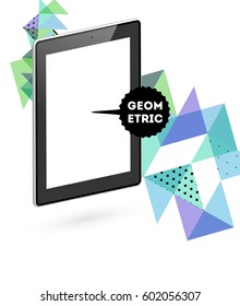 Icono de Tablet PC con fondo geométrico Memphis - Ilustración vectorial