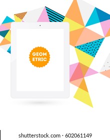 Tablet PC Icon with Memphis Geometric Background - Vector Illustration