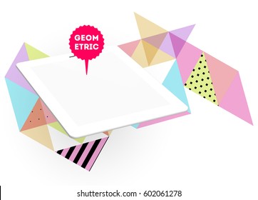 Tablet PC Icon with Memphis Geometric Background - Vector Illustration