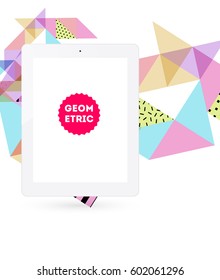 Tablet PC Icon with Memphis Geometric Background - Vector Illustration