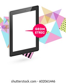 Icono de Tablet PC con fondo geométrico Memphis - Ilustración vectorial
