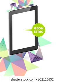 Tablet PC Icon with Memphis Geometric Background - Vector Illustration