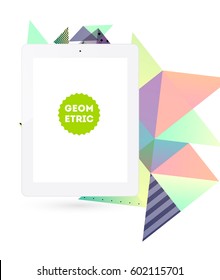 Tablet PC Icon with Memphis Geometric Background - Vector Illustration