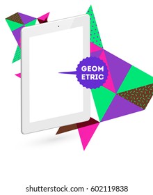 Icono de Tablet PC con fondo geométrico Memphis - Ilustración vectorial