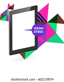 Tablet PC Icon with Memphis Geometric Background - Vector Illustration