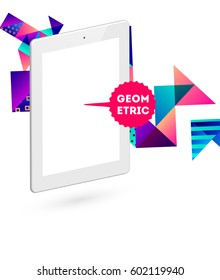 Tablet PC Icon with Memphis Geometric Background - Vector Illustration