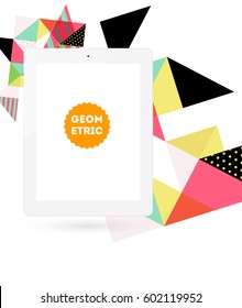 Tablet PC Icon with Memphis Geometric Background - Vector Illustration