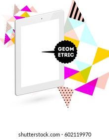 Tablet PC Icon with Memphis Geometric Background - Vector Illustration