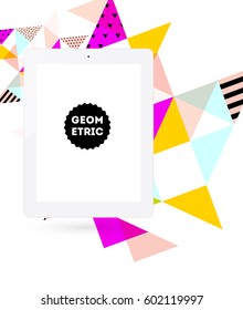 Ícone do Tablet PC com Plano de Fundo Geométrico Memphis - Ilustração de Vetor