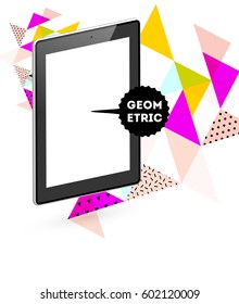 Tablet PC Icon with Memphis Geometric Background - Vector Illustration