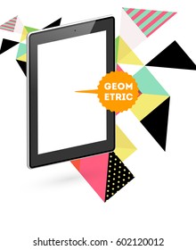 Tablet PC Icon with Memphis Geometric Background - Vector Illustration