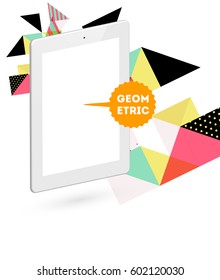Tablet PC Icon with Memphis Geometric Background - Vector Illustration