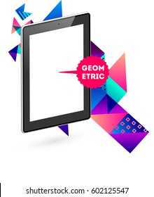 Icono de Tablet PC con fondo geométrico Memphis - Ilustración vectorial