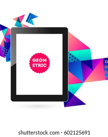 Tablet PC Icon with Memphis Geometric Background - Vector Illustration