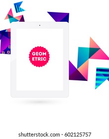 Tablet PC Icon with Memphis Geometric Background - Vector Illustration