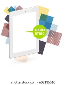 Tablet PC Icon with Memphis Geometric Background - Vector Illustration