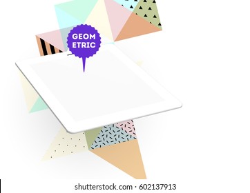Tablet PC Icon with Memphis Geometric Background - Vector Illustration