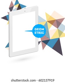 Tablet PC Icon with Memphis Geometric Background - Vector Illustration
