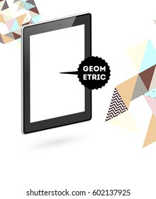 Icono de Tablet PC con fondo geométrico Memphis - Ilustración vectorial