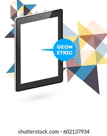 Icono de Tablet PC con fondo geométrico Memphis - Ilustración vectorial