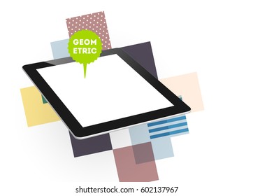 Tablet PC Icon with Memphis Geometric Background - Vector Illustration