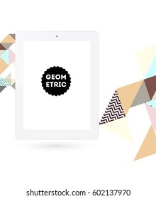 Tablet PC Icon with Memphis Geometric Background - Vector Illustration