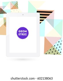 Icono de Tablet PC con fondo geométrico Memphis - Ilustración vectorial