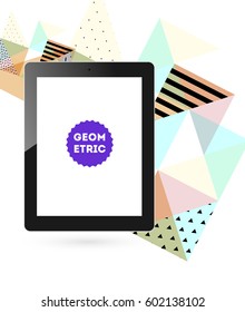 Icono de Tablet PC con fondo geométrico Memphis - Ilustración vectorial