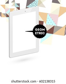 Tablet PC Icon with Memphis Geometric Background - Vector Illustration