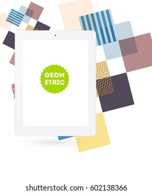 Tablet PC Icon with Memphis Geometric Background - Vector Illustration