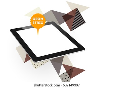 Tablet PC Icon with Memphis Geometric Background - Vector Illustration