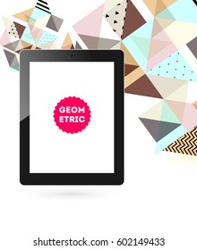 Tablet PC Icon with Memphis Geometric Background - Vector Illustration