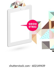 Tablet PC Icon with Memphis Geometric Background - Vector Illustration