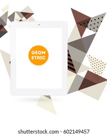 Icono de Tablet PC con fondo geométrico Memphis - Ilustración vectorial